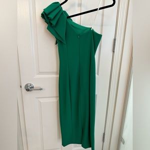 Betsy Adam Emerald Green Dress: One Shoulder Ruffle Dress